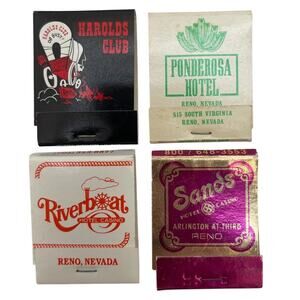 Lot of 4 Vintage Souvenir Matchbooks Riverboat Harolds Club Ponderosa Sands USA